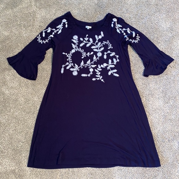 Navy Embroidered Dress - Picture 2 of 5